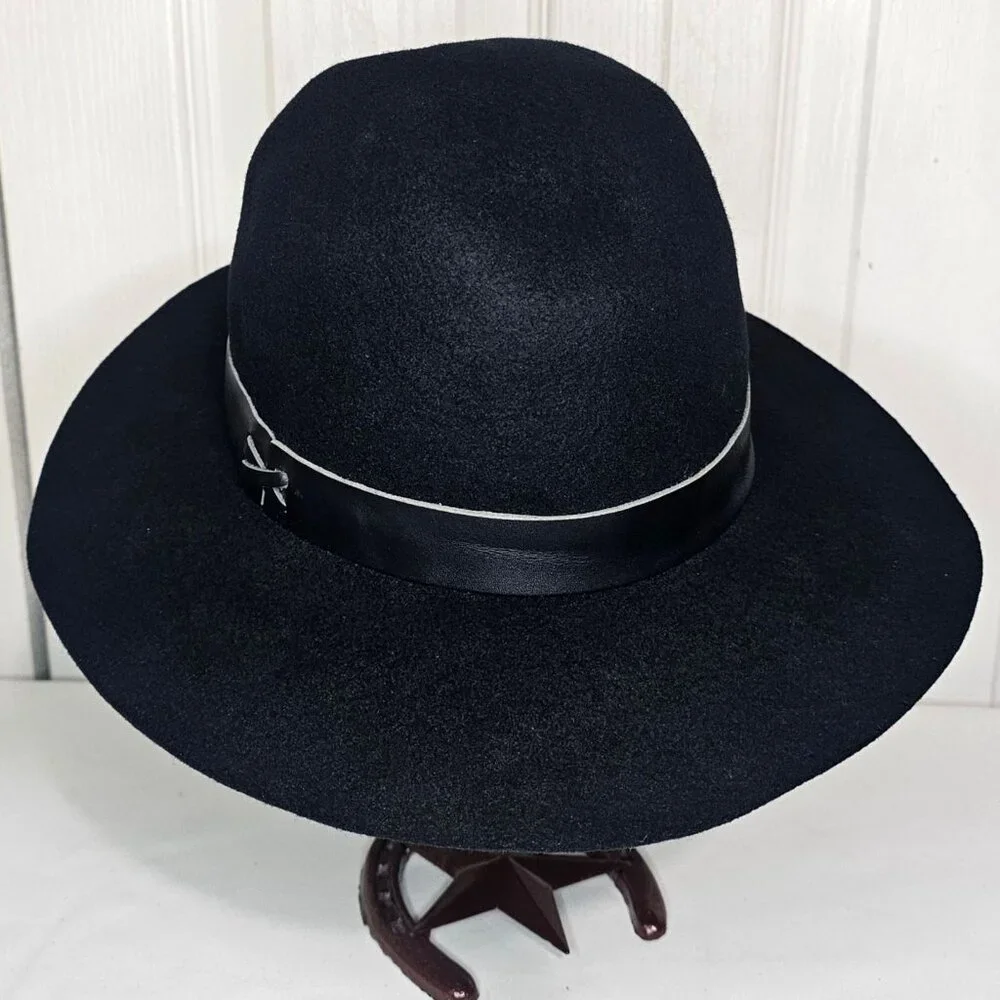 Hat Attack Women's Black Wool Felt Wide Brim Fedora Bucket Hat Floppy Winter USA